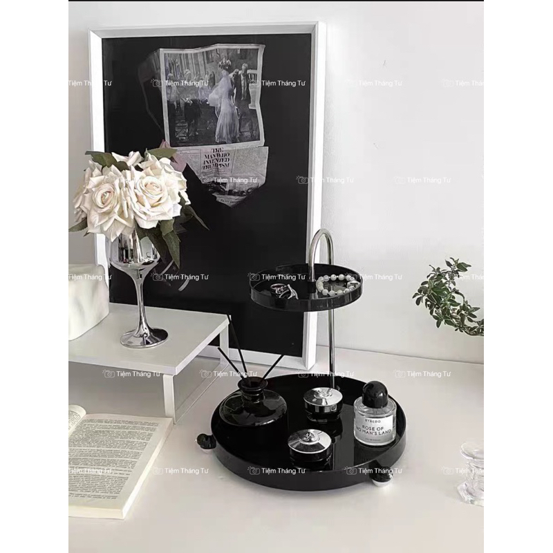 Khay Kệ 2 Tầng Để Bàn Đựng Mỹ Phẩm, Nước Hoa, Thìa Khoá, Đồ Trang Trí Phòng