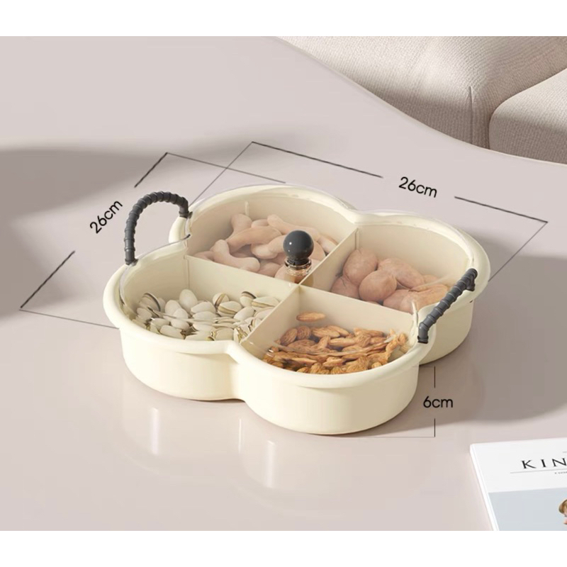 Khay Đựng Bánh Mứt Kẹo, Hoa Quả Hình Hoa Bốn Cánh Có Nắp Đậy