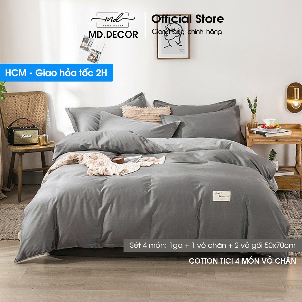 Bộ chăn ga cotton Tici MD.Decor - Bedding trơn màu nhiều kích thước nệm m4 m6 m8