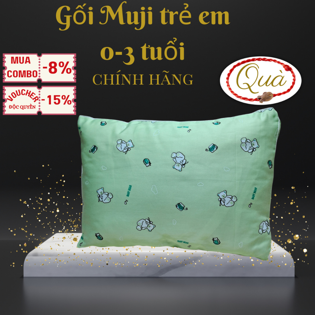 Gối cho bé sơ sinh Muji 25x40 cho trẻ em từ 0-3 tuổi 100%Cotton hàng chính hãng Phòng Ngủ Xanh thấm hút mồ hôi cực tốt