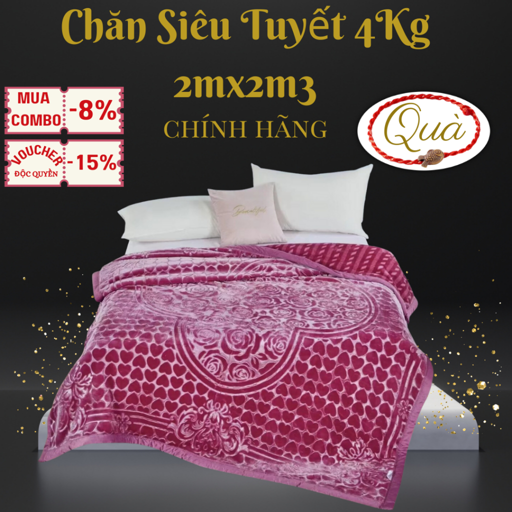Chăn mền siêu tuyết hình tim 2 lớp nặng 4kg hàng chính hãng Phòng Ngủ Xanh kích thước 200x230cm đắp cực thích