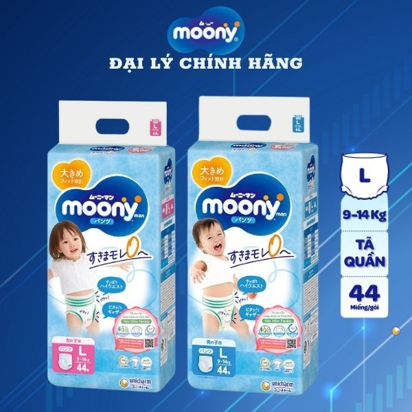 Tã dán/bỉm quần Moony xanh NB90/S84/M64/M52/L54/L44/XL38/XXL26