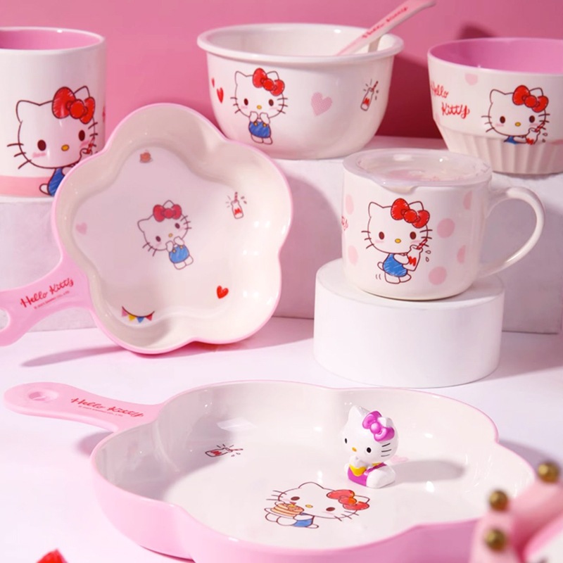 Set cốc bát đĩa nhựa hình Hello Kitty
