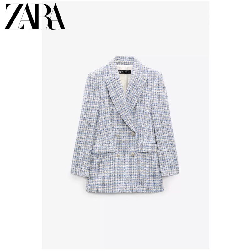 ÁO KHOÁC DẠ TWEED MÀU BLUE BABY ZARA CHÍNH HÃNG THU ĐÔNG 2023