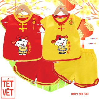Set 2 Bộ quần áo tết. bộ nút tàu bé chúc tết cho bé trai bé gái.NT12.