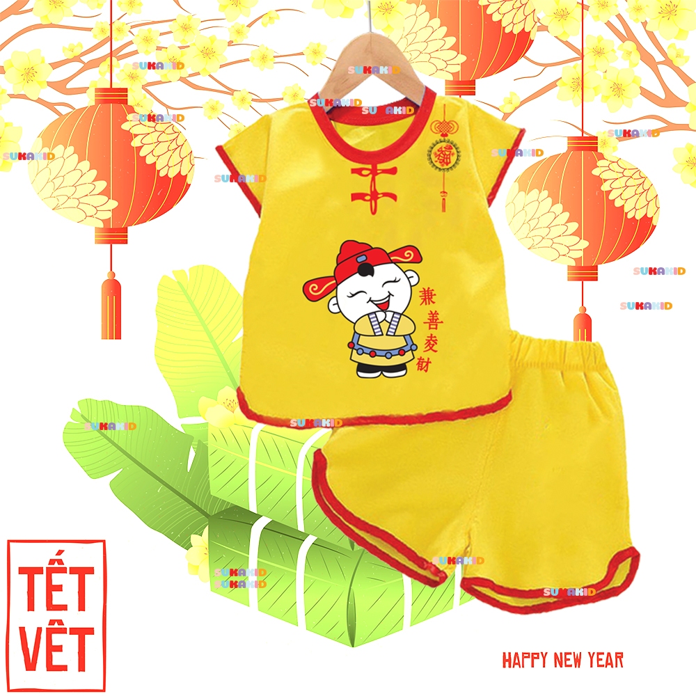 Bộ quần áo tết. bộ nút tàu bé chúc tết cho bé trai bé gái.NT12.