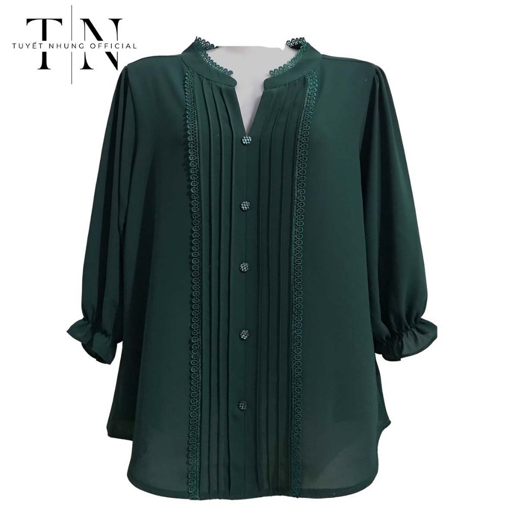 Áo trung niên nữ, áo tặng mẹ, bà, áo sơ mi tay lỡ hiện đại chất voan tằm ý thiết kế mới NY005