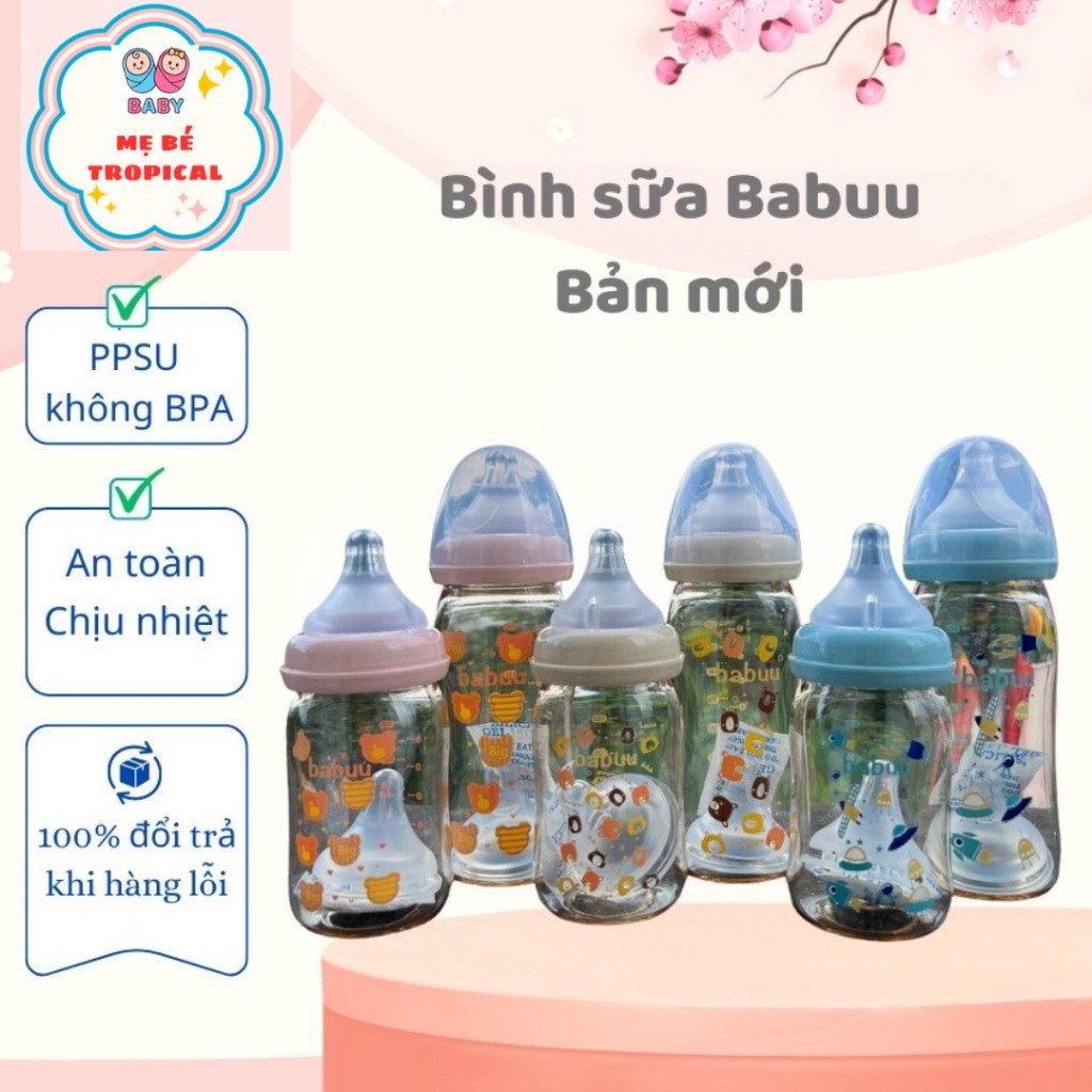 - Bình sữa cổ rộng PPSU Babuu baby Nhật bản mẫu mới 160ml/240ml  Beandy