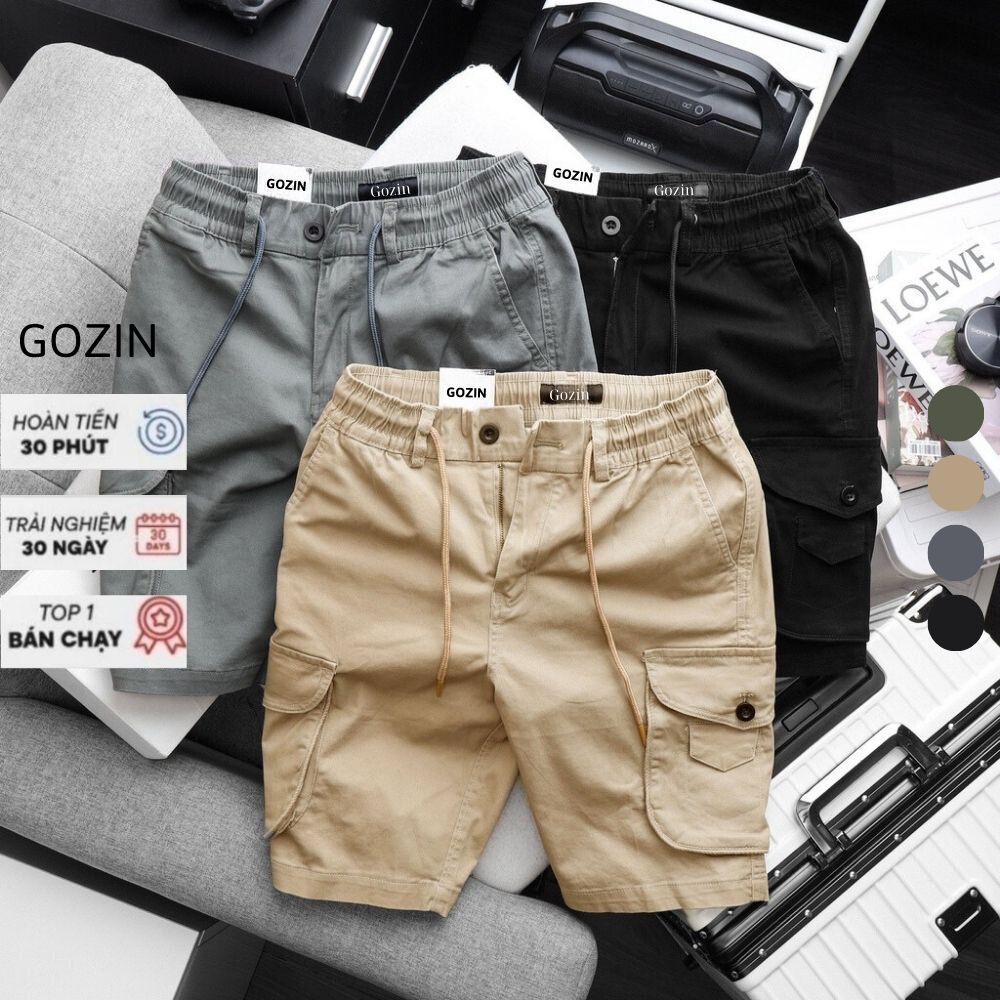 Quần short kaki nam GOZIN quần đùi nam chất vải kaki cotton co giãn thấm hút mồ hôi thoáng mát bigsize