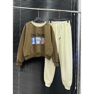 Set nỉ tay dài nâu croptop