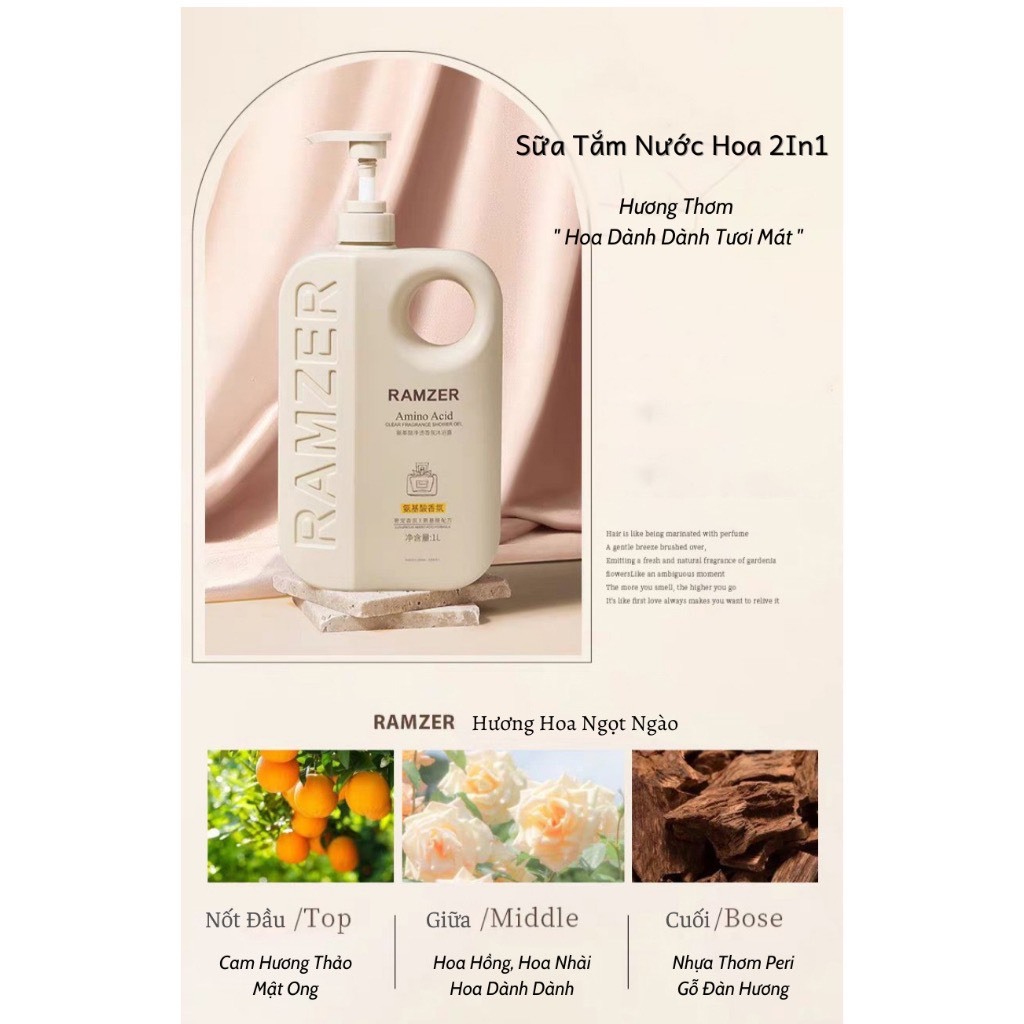 Sữa tắm nước hoa 2in1 Amino Acid Ramzer Hương Thơm Thanh Mát - Ngọt Ngào Làm Sạch Da, Giúp Da Dưỡng Ẩm Mềm Mịn