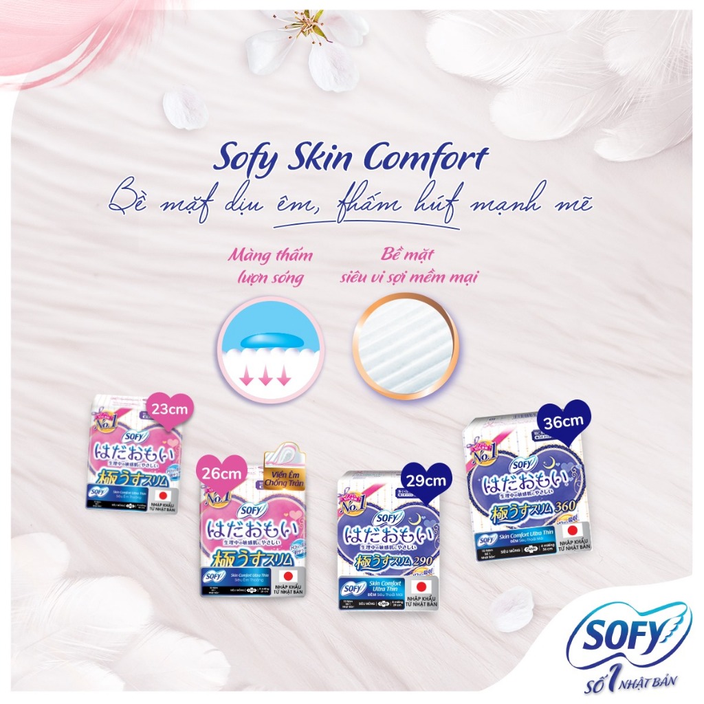 Băng vệ sinh Sofy Skin Comfort Ultra Thin siêu mỏng có cánh 26cm 8/17 miếng