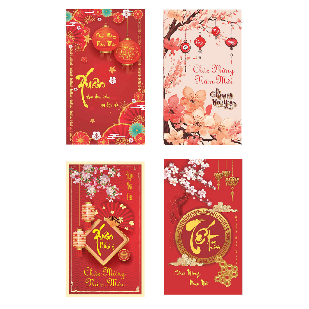 Lốc 10 Bộ thiếp và phong bì chúc mừng năm mới kích thước 11x19cm (Thiệp chúc mừng năm mới)