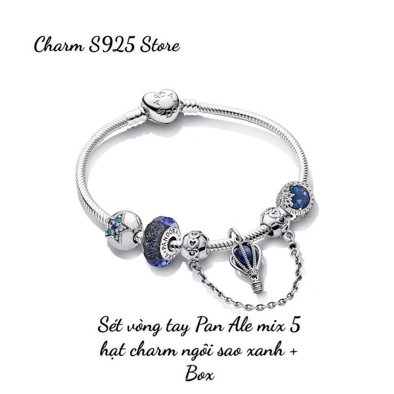combo bộ vòng tay pan Ale mềm mix 5 hạt charm mệnh thuỷ bạc s925 cao cấp