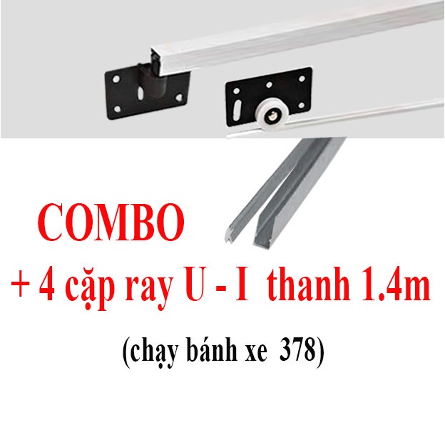 Combo 4 cặp Ray trượt cửa lùa U & I Đài Loan ( 4 thanh trên1.4m và 4 dưới 1.4m )