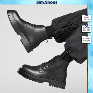Giày COMBAT BOOTS Da Bò, Giày bốt nam cổ cao tăng chiều cao 5 cm phiên bản Martin boots