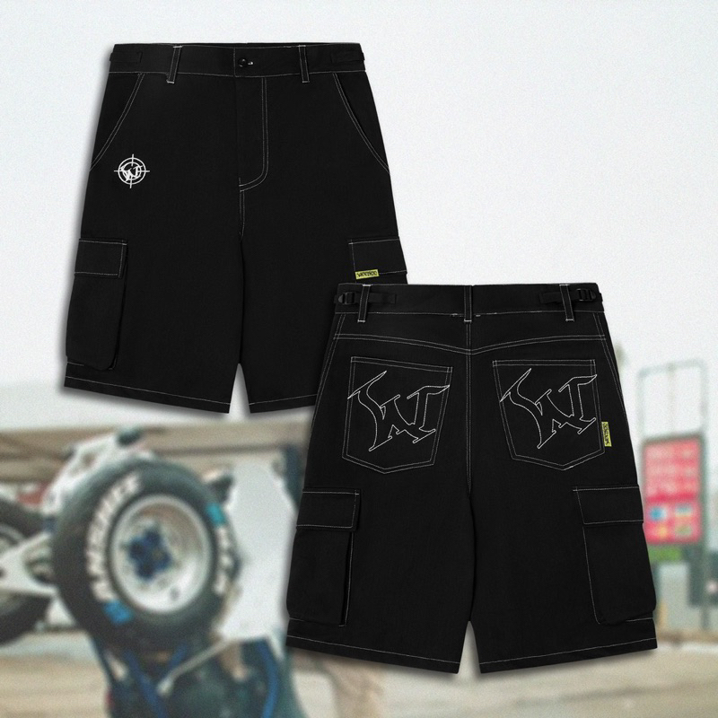 Quần WOOHOO BAGGY Jeans Kaki SHORT MÀU ĐEN CÓ TÚI HỘP