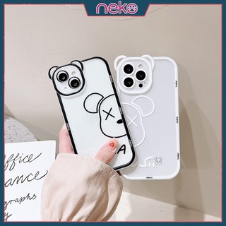 Ốp lưng iphone cạnh vuông in hình kaws tai gấu 7plus 8plus x xs max 11 12 13 14 pro max