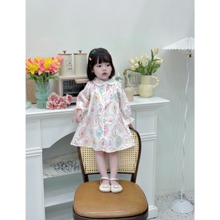 Váy cổ sen chât thô cho bé,váy dáng cữu A cho bé,váy dài tay thô cho bé gái