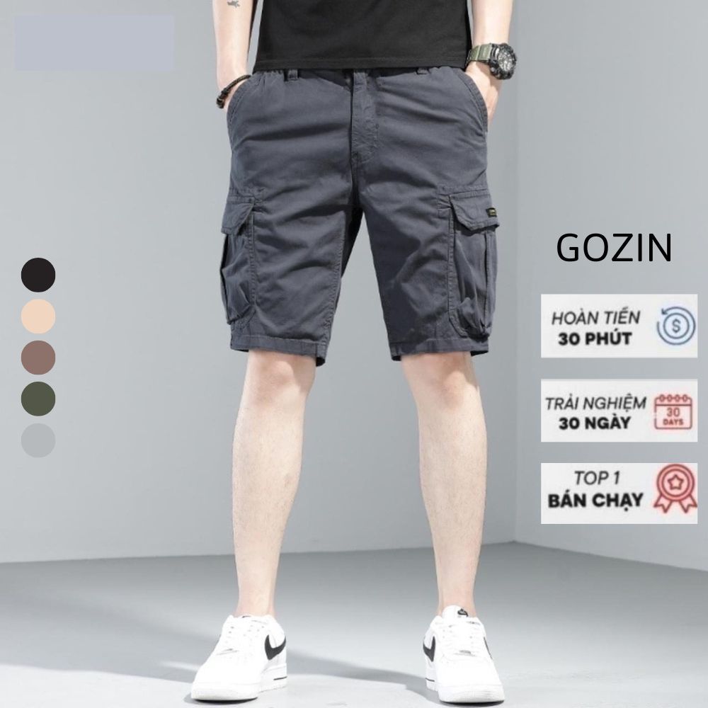 Quần short nam kaki túi hộp GOZIN chất vải kaki cotton co giãn mềm mịn thoáng mát phom rộng