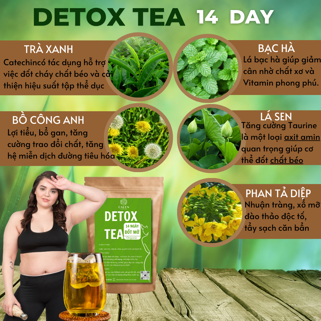 Trà detox 14 ngày Calen Nature's Farm vòng eo con kiến đón Tết 2024 bịch 30 túi lọc