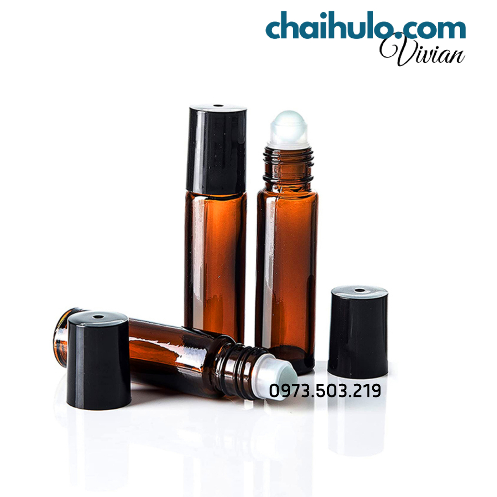 Chai Bi Lăn Nâu 10ml dày đẹp bi thủy tinh