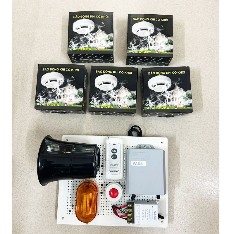 Hệ thống báo khói không dây MR4 - Báo khói, UPS, Loa lớn