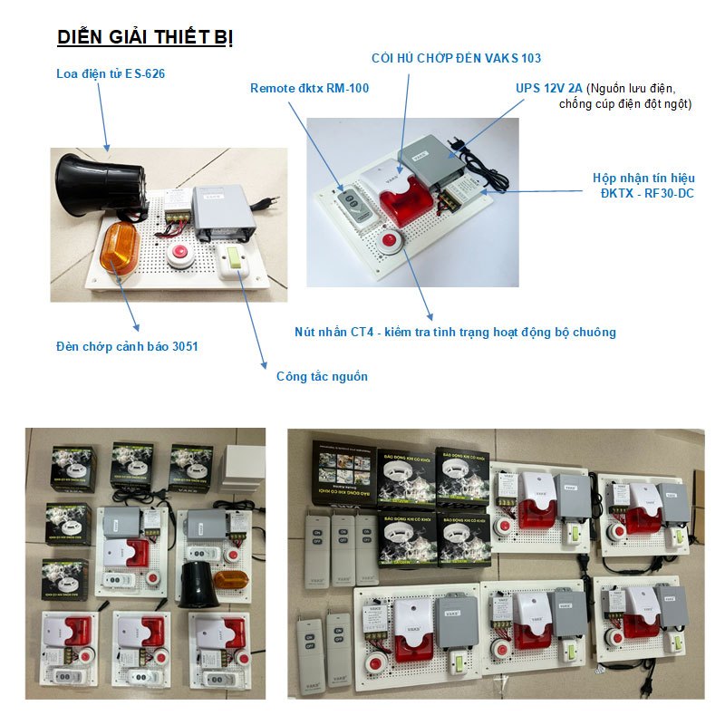 Hệ thống báo khói không dây MR4 - Báo khói, UPS, Loa lớn