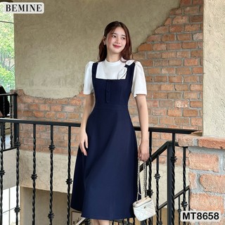 Đầm thiết kế cổ trụ phối nơ tùng xoè bemine mt8658