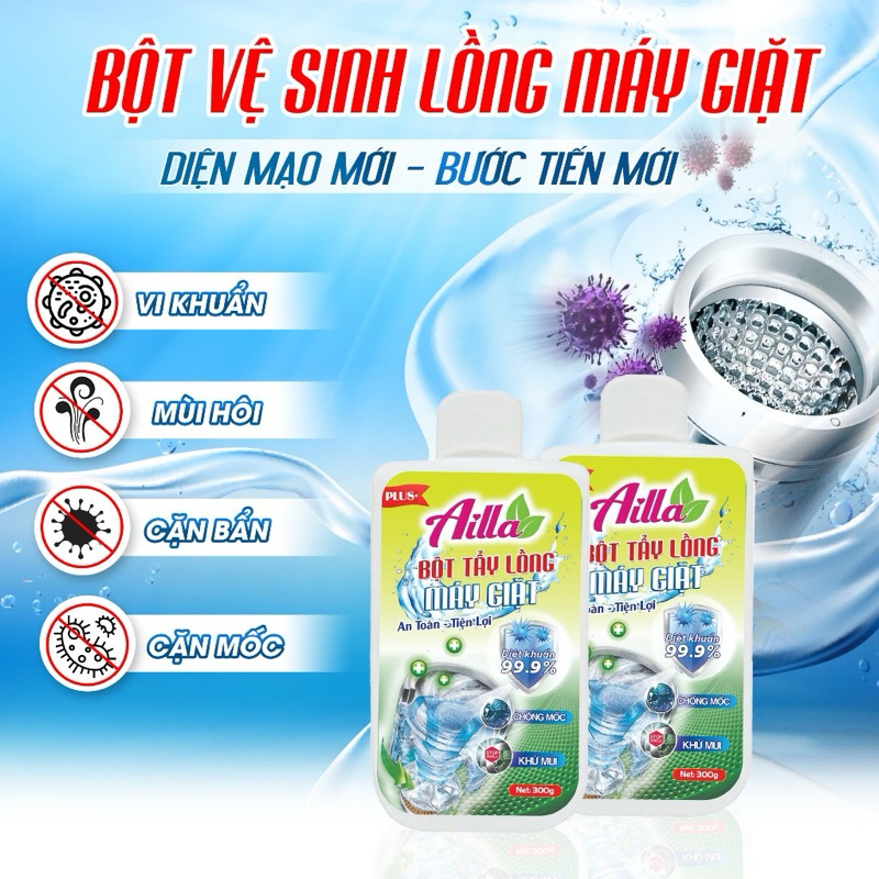 Siêu tẩy lồng máy giặt AILLA 300G - Tẩy vệ sinh lồng máy giặt