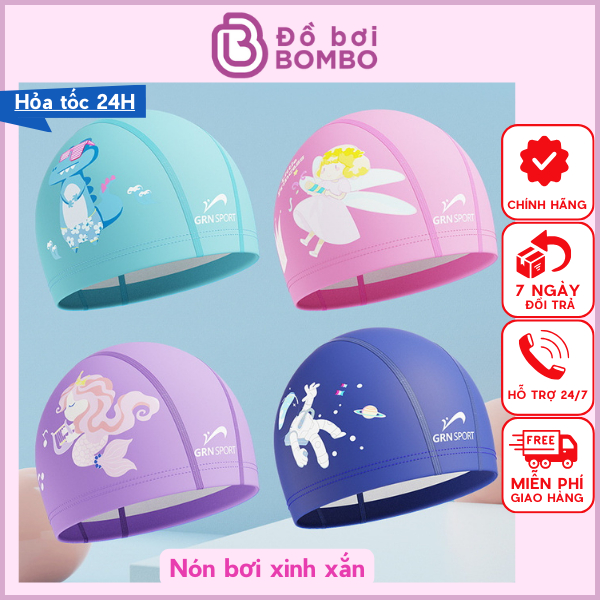 Mũ bơi, nón bơi cho bé bằng vải tráng cao su hình in ngộ nghĩnh cho bé từ 3-7 tuổi