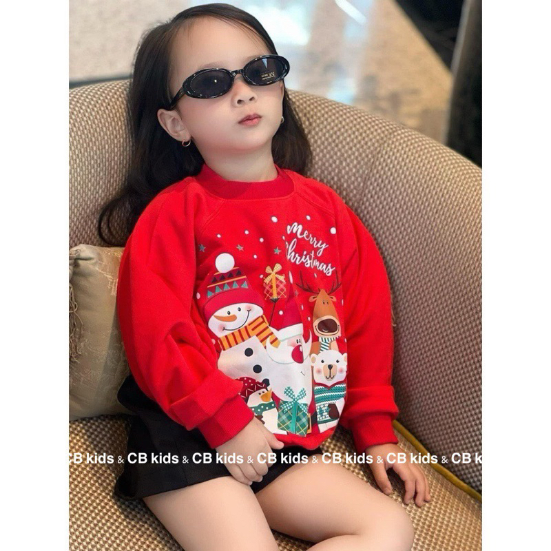 Áo nỉ đỏ Noel cho bé trai và bé gái. Áo giáng sinh 2023 có thể kết hợp với nhiều loại quần, chân váy. Size 10-30kg.