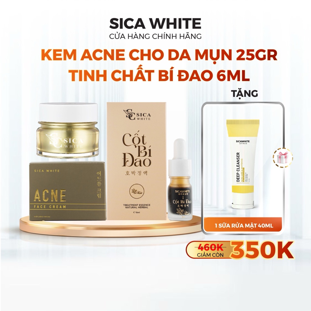 Combo kem mụn Acne Sica White 25G và serum cốt bí đao 6ML, giải quyết tận gốc mụn, thâm, ngăn ngừa sẹo mụn - Sica White