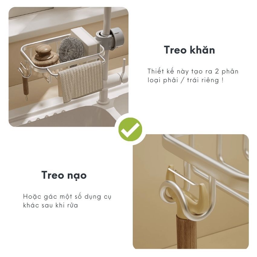 Khay gắn vòi nước bồn rửa bát FEEKA nhôm cao cấp, giá để đồ treo vòi nước phòng tắm đa năng