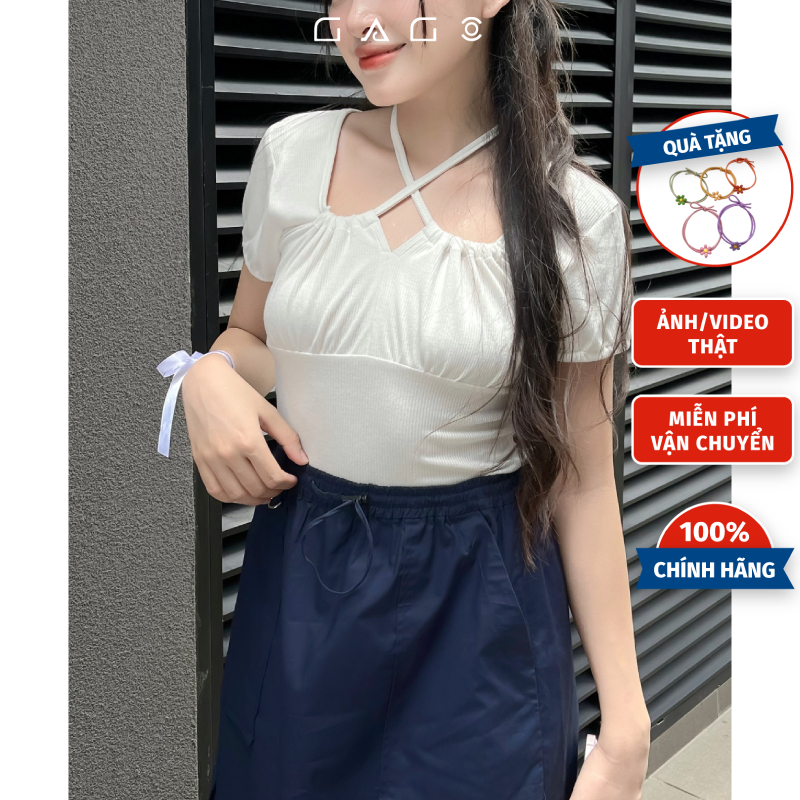 Áo thun croptop thắt dây sau cổ tay ngắn GAGO GA4464