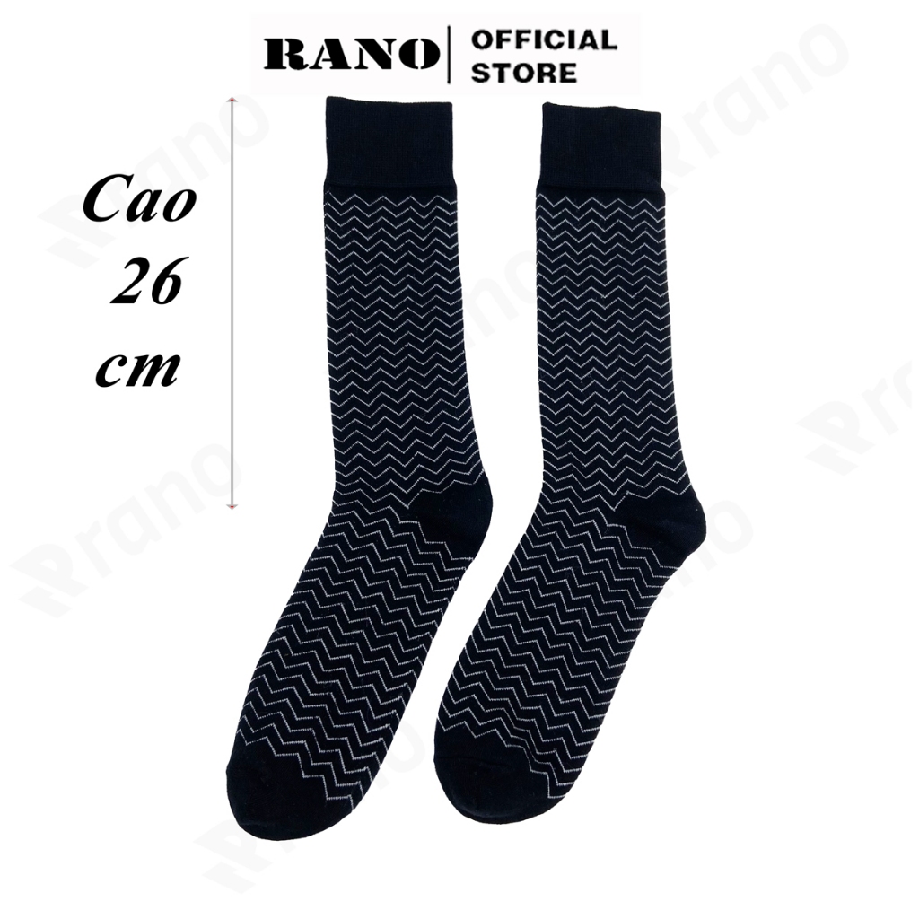 Tât nam cổ cao dài màu đen cotton RANO 26 cm công sở đi giày tây cao cấp họa tiết hút ẩm thoáng khí TAY26RAN