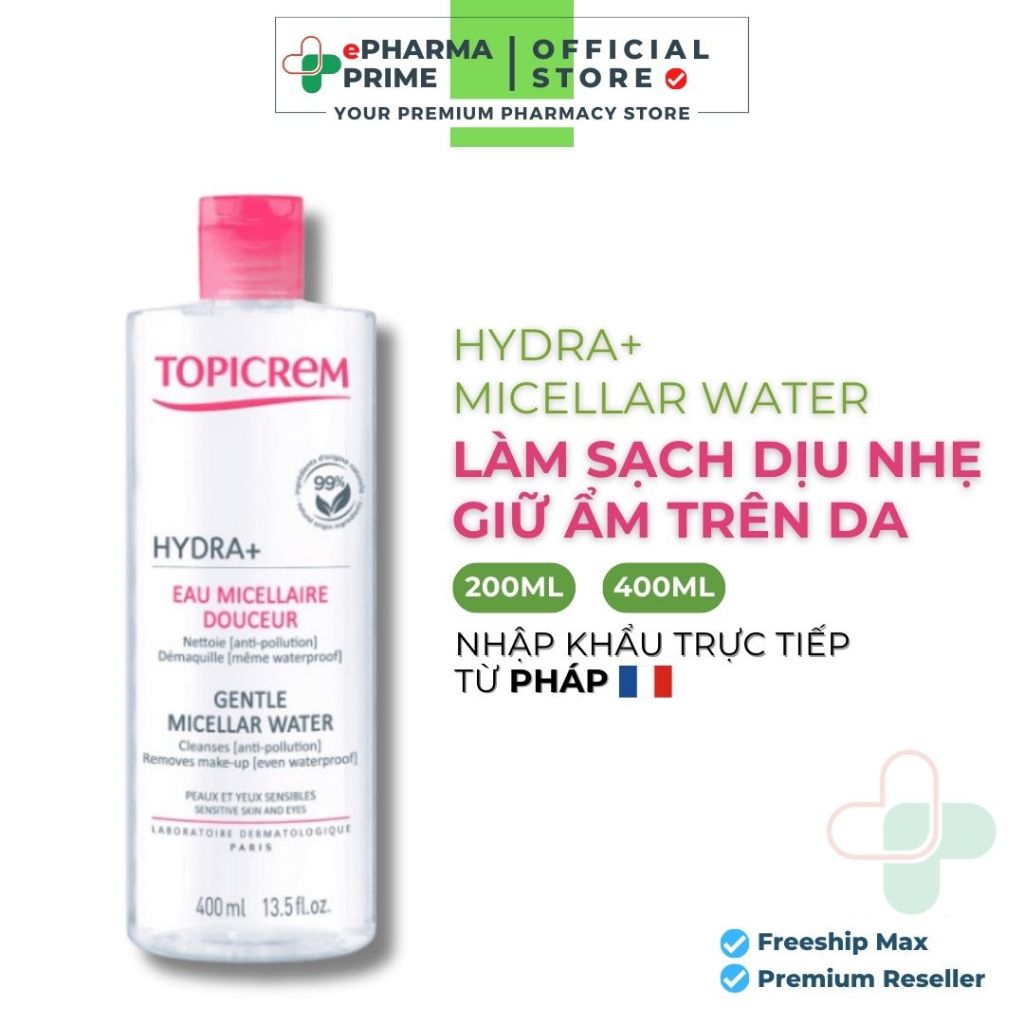 Nước Tẩy Trang Topicrem Hydra+ Gentle Micellar Water Dành Cho Da Khô & Nhạy Cảm 400ml