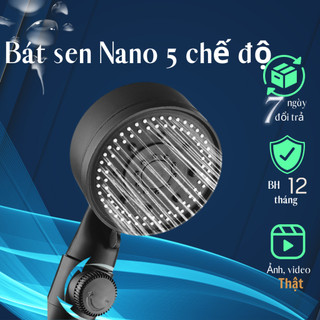 Bát sen tăng áp, vòi hoa sen tăng áp 5 chế độ, đầu vòi sen mạ nano