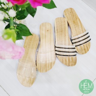 (2cm & 3cm) Dép (Guốc) gỗ mộc truyền thống/guốc xưa áo dài đế thấp quai trong