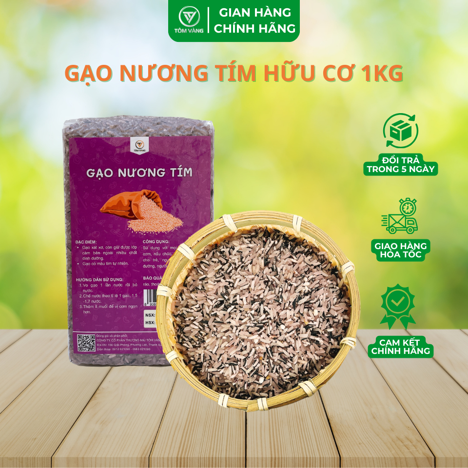 Gạo Tẻ Nương Tím Hữu Cơ - Ăn Kiêng/ Giảm Cân/ Healthy/ Eatclean/ Tiểu Đường - Túi 1kg - Tôm Vàng