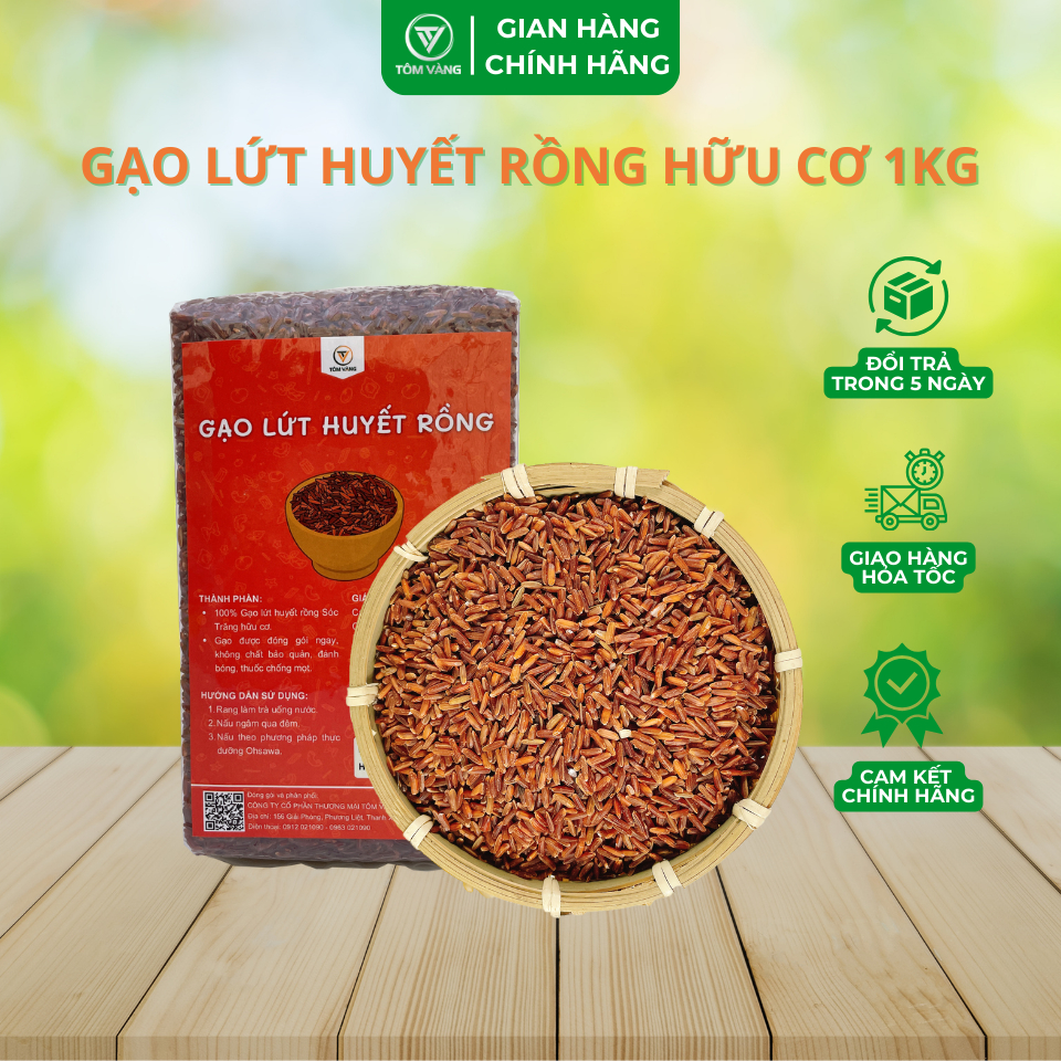 Gạo Lứt Huyết Rồng Hữu Cơ - Ăn Kiêng/ Giảm Cân/ Healthy/ Eatclean/ Tiểu Đường - Túi 1kg - Tôm Vàng
