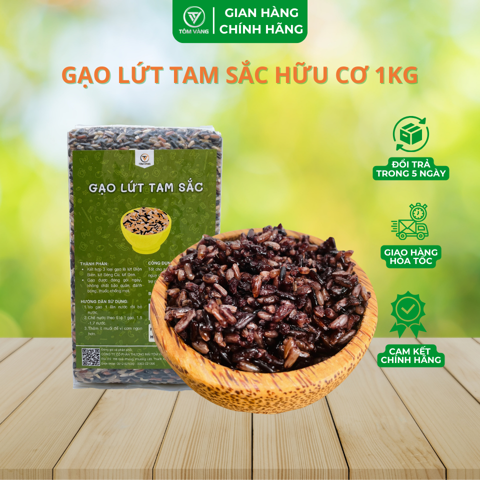Gạo Lứt Tam Sắc Hữu Cơ - Ăn Kiêng/ Giảm Cân/ Healthy/ Eatclean/ Tiểu Đường - Túi 1kg - Tôm Vàng