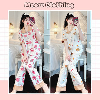 Đồ mặc nhà, bộ ngủ nữ, pijama tay ngắn quần dài lụa mango - meow clothing