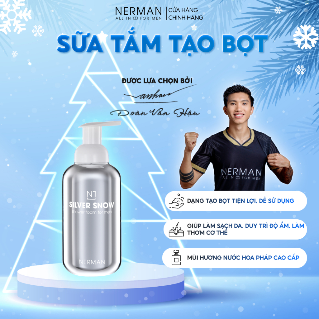 Sữa tắm nam giới tạo bọt Nano bạc Nerman Silver Snow - Hương nước hoa cao cấp 500g