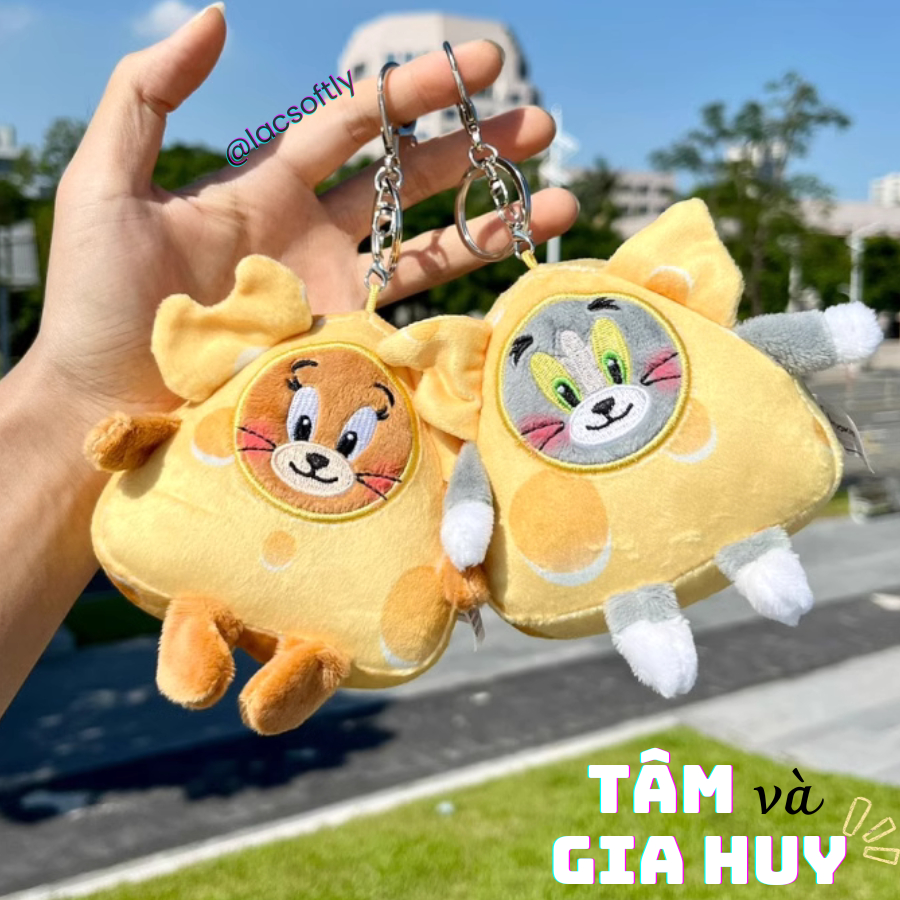 Móc chìa khoá gấu bông Tom và Jerry phô mai, Tâm và Gia Huy hoạt tiết in xinh ngộ nghĩnh / Có sẵn /