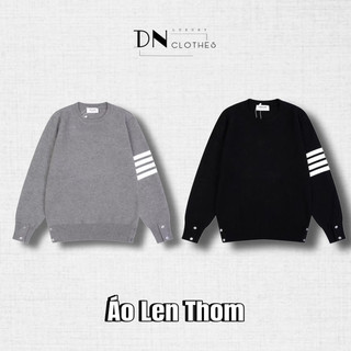 ⚜️ áo len thom - sweater thom check 4 vạch kẻ trắng - áo len nam nữ cổ bo tròn thời trang siêu ấm