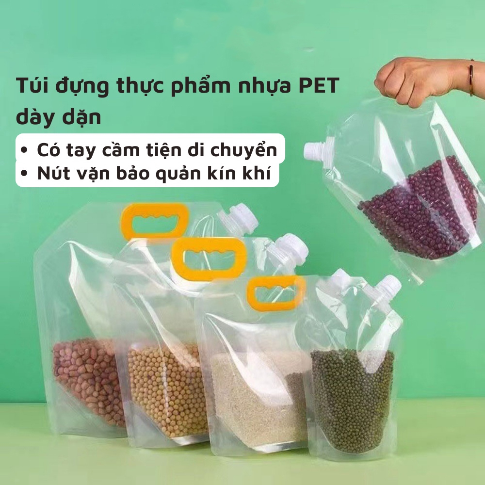 Túi Đựng Thực Phẩm Có Tay Cầm Trong Suốt Kín Hơi. Túi Bảo Quản Thực Phẩm Đồ Khô Có Thể Tái Sử Dụng