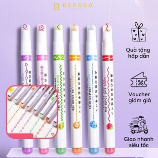 Set 6 bút highlight đầu lăn bút vẽ tay hoa văn trang trí sổ nhật ký đánh dấu nhanh khô dễ thương