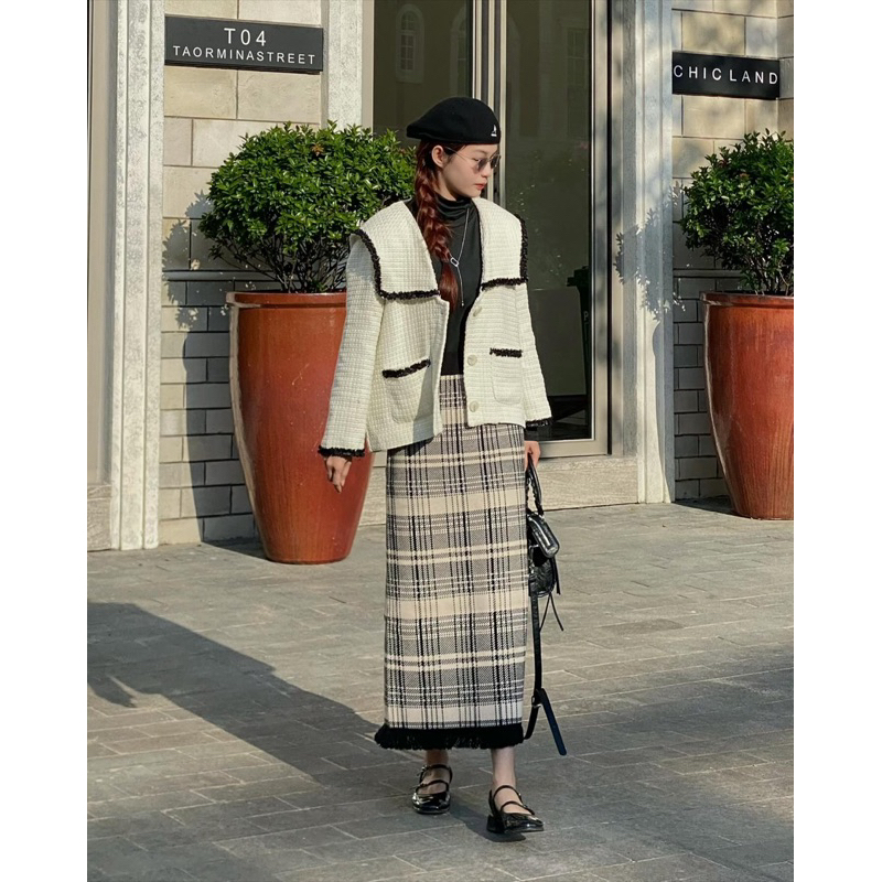 𝐊𝐧𝐢𝐭 𝐌𝐢𝐝𝐢 𝐒𝐤𝐢𝐫𝐭 - Chân váy len caro midi