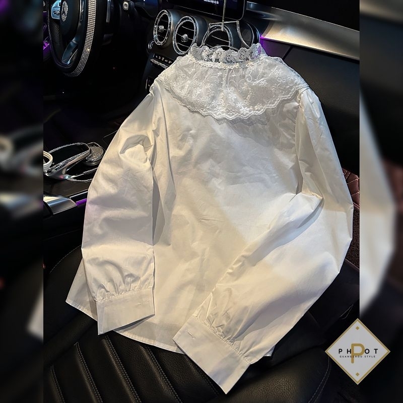 Áo sơmi trắng cổ ren bèo hàng QC